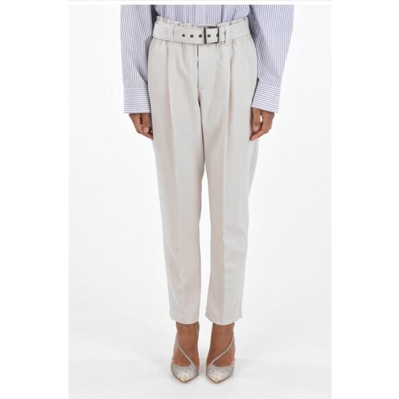 Brunello Cucinelli Italian Single Pleated Paperbag Pants With Belt - Picture 1 of 13